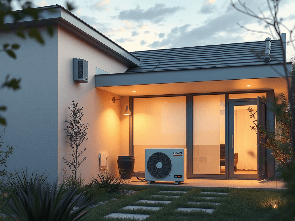 Une maison avec une pompe à chaleur